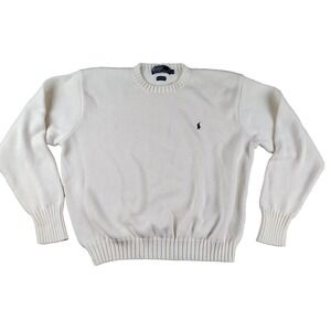 Vintage Polo Ralph Lauren XL Crewneck Knit Sweater Pony Cream Classic Pullover